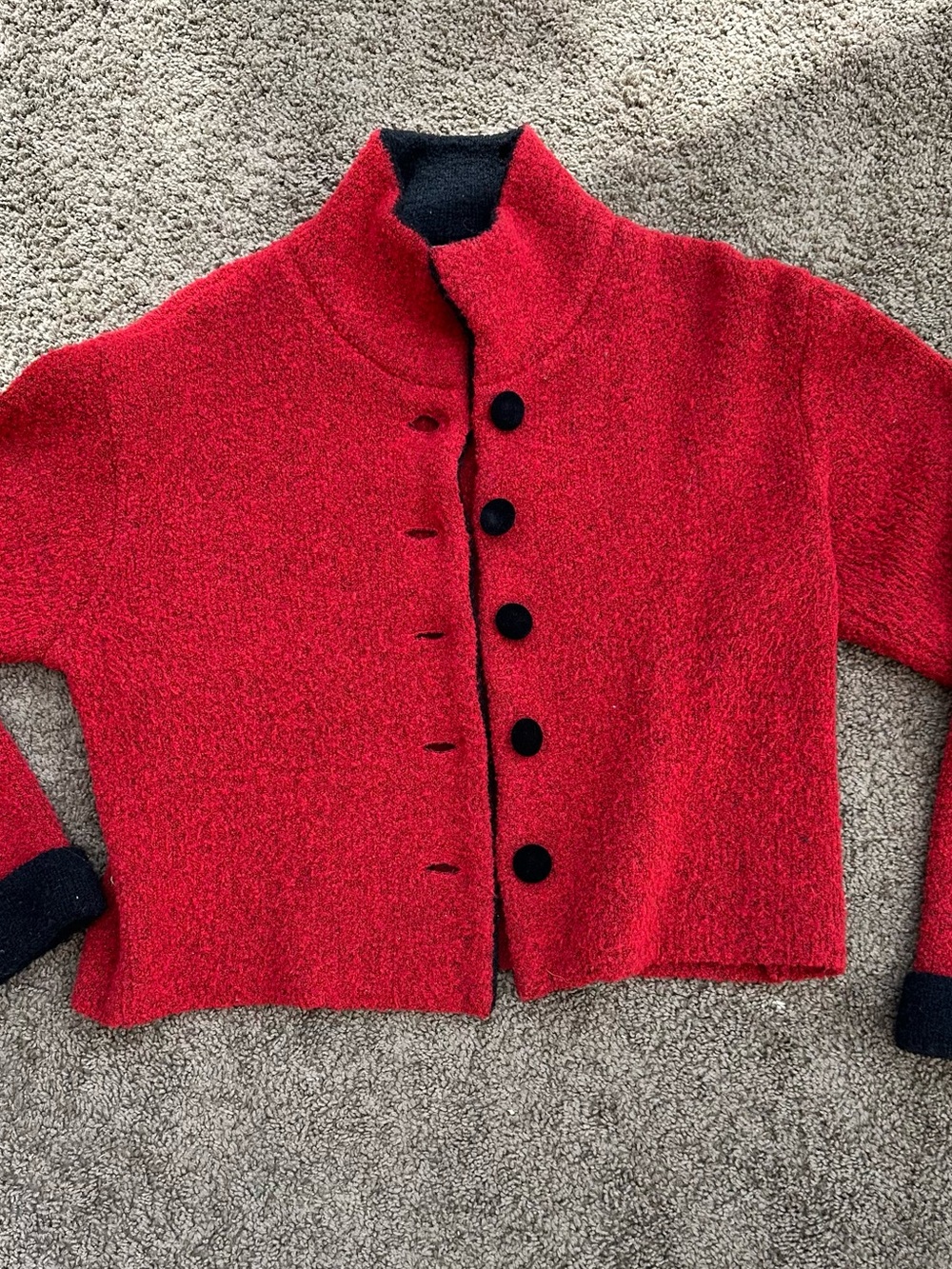 Oona Red Cropped Bouclé Jacket with Black Trim-m